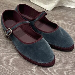 Flabelus Mary Jane Flats in Teal and Burgundy